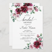 ブルガンディダスティバラフローラマルーンブライダルシャワー 招待状 (正面/裏面)