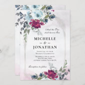 ブルガンディダスティブルーバラガーデンクリスチャン結婚ズ 招待状 (正面/裏面)