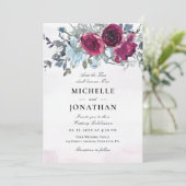 ブルガンディダスティブルーバラフローラ結婚クリスチャン 招待状 (スタンド正面)