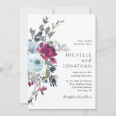 ブルガンディダスティブルーバラフローラ結婚クリスチャン 招待状 (正面)