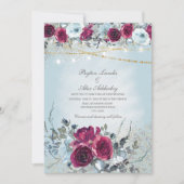 ブルガンディダスティーブルーフローラ結婚グリッター 招待状 (正面)