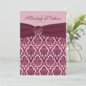 ブルガンディダマスクモノグラムの結婚式招待状 招待状 (スタンド正面)