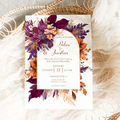 ブルガンディテラコッタボホーフローラエレガントな結婚式 招待状