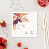 ブルガンディテラコッタ結婚フローラズモノグラム スタンダードカクテルナプキン (インサイチュ)