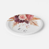 ブルガンディテラコッタ結婚フローラズモノグラム ペーパープレート (アングル)