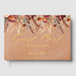 ブルガンディテラコッタ花模様パンパスグラス結婚ズ ゲストブック