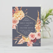 ブルガンディテラコッタ金ゴールド結婚フローラズパープル 招待状 (スタンド正面)