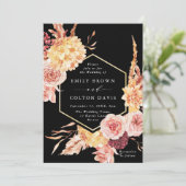 ブルガンディテラコッタ金ゴールド結婚フローラズブラック 招待状 (スタンド正面)
