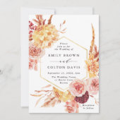 ブルガンディテラコッタ金ゴールド結婚フローラ 招待状 (正面)