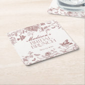 ブルガンディトイレジョイヴィンテージフローラブライダルブランチ スクエアペーパーコースター (アングル)