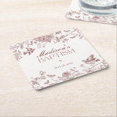 ブルガンディトイレデジュイヴィンテージフローラバプテスマ スクエアペーパーコースター (アングル)