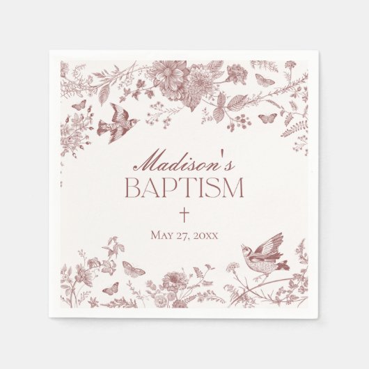 ブルガンディトイレデジュイヴィンテージフローラバプテスマ スタンダードカクテルナプキン (正面)