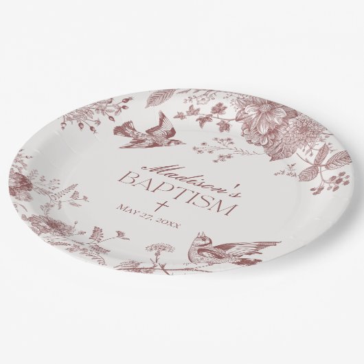 ブルガンディトイレデジュイヴィンテージフローラバプテスマ ペーパープレート (アングル)