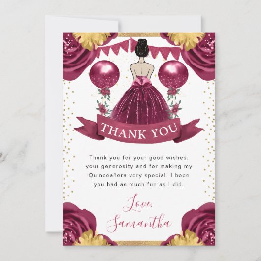 ブルガンディドレスブルネットヘアプリンセスキンセアニェラ サンキューカード (正面)