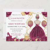 ブルガンディドレスブロンドヘアプリンセスキンセアニェラ 招待状 (正面)