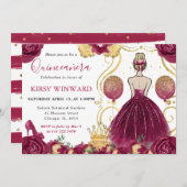 ブルガンディドレスブロンドヘアプリンセスキンセアニェラ 招待状 (正面/裏面)