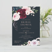 ブルガンディネイビーウォーター色花模様ブライダルシャワー 招待状 (スタンド正面)