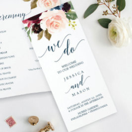 ブルガンディネイビートリフォールド結婚式 プログラム チラシ