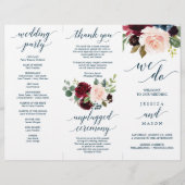 ブルガンディネイビートリフォールド結婚式 プログラム チラシ (正面)