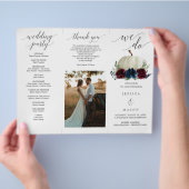 ブルガンディネイビーパンプキントリフォールド結婚式 プログラム チラシ (手)