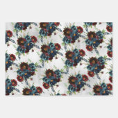 ブルガンディネイビーピーニー&バラブーケ ラッピングペーパーシート (正面)