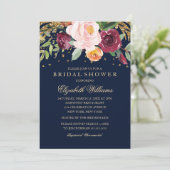 ブルガンディネイビーフローラグリッターブライダルシャワー 招待状 (スタンド正面)