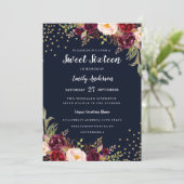 ブルガンディネイビーフローラスパークルSweet sixteen招待状 招待状 (スタンド正面)