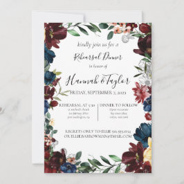 ブルガンディネイビーフローラリハーサルディナー招待状 招待状