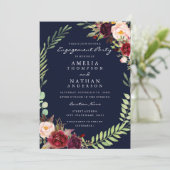 ブルガンディネイビーフローラリース婚約パーティ 招待状 (スタンド正面)