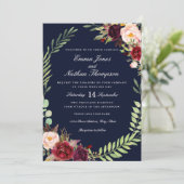 ブルガンディネイビーフローラリース結婚式招待状 招待状 (スタンド正面)