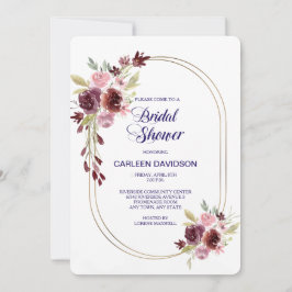 ブルガンディネイビーブルーバラフローラブライダルシャワー 招待状