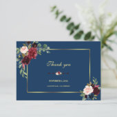 ブルガンディネイビーブルーフローラゴールデンフレ結婚ーム サンキューカード (スタンド正面)