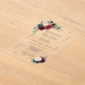 ブルガンディネイビーブルーフローラスペインのヌエストラボーダ アクリル招待状 (レイダウン)