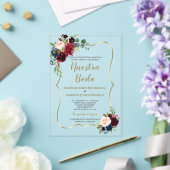 ブルガンディネイビーブルーフローラスペインのヌエストラボーダ アクリル招待状 (インサイチュ (ウェディング))