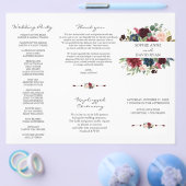 ブルガンディネイビーブルーフローラトリ+フォールド結婚式 プログラム チラシ (シングル)