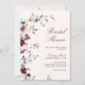 ブルガンディネイビーブルーフローラブライダルシャワー 招待状 (正面)