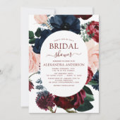 ブルガンディネイビーブルーフローラユーカリブライダルシャワー 招待状 (正面)