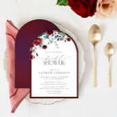 ブルガンディネイビーブルーフローラ水彩ブライダルシャワー 招待状