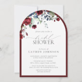 ブルガンディネイビーブルーフローラ水彩ブライダルシャワー 招待状 (正面)