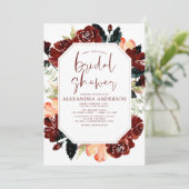 ブルガンディネイビーブルーブライダルシャワーエレガントフローラI 招待状 (スタンド正面)