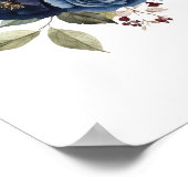 ブルガンディネイビーブルーマルーンホワイトフローラブーケ ポスター (角)