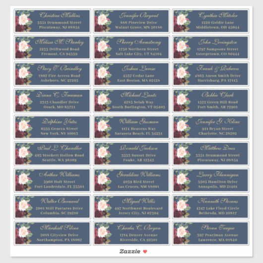 ブルガンディネイビーブルー結婚フローラズゲストアドレス シール (シート)