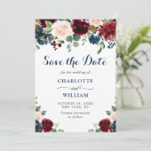 ブルガンディネイビーブルー赤面ウォーター色結婚フローラ セーブザデート (スタンド正面)