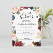 ブルガンディネイビーブルー赤面バラボホブライダルシャワー 招待状 (スタンド正面)