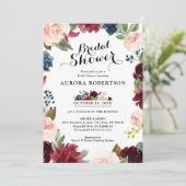 ブルガンディネイビーブルー赤面バラボホブライダルシャワー 招待状 (スタンド正面)