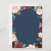 ブルガンディネイビーブルー赤面バラボホブライダルシャワー 招待状 (裏面)