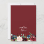 ブルガンディネイビーブルー赤面フラワーズブライダルシャワー 招待状 (裏面)