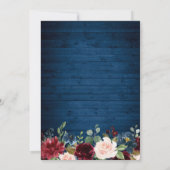 ブルガンディネイビーブルー赤面フラワーズブライダルシャワー 招待状 (裏面)