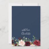 ブルガンディネイビーブルー赤面フラワーズブライダルシャワー 招待状 (裏面)