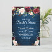 ブルガンディネイビーブルー赤面フラワーズブライダルシャワー 招待状 (スタンド正面)